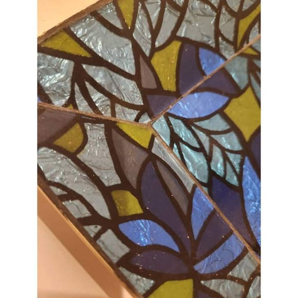 MCM Vintage Signed Georges Briard Blue Green Glass Guild Square Mosaic Tray - Picture 4 of 6